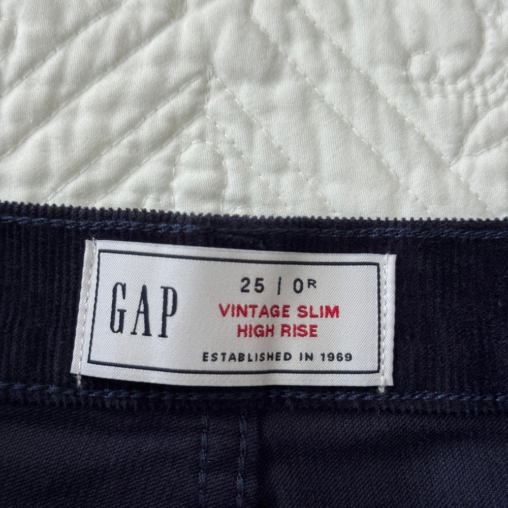 Gap Vintage Slim High Rise Corduroy Pants Navy Blue Size 25 0R Stretch NWT - Picture 3 of 5